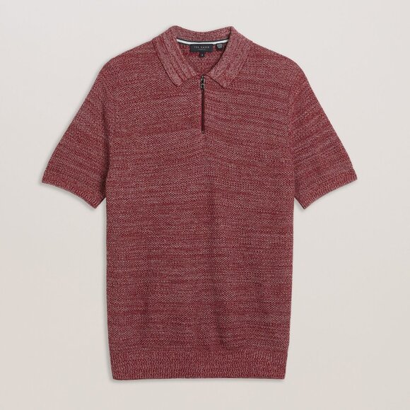 Ted Baker Men's Large Short Sleeve 1/4 Zip Red Knit Polo Shirt - New with Tags - Picture 1 of 6